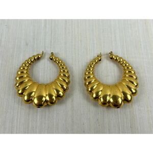 GOLD CRESCENT " Shrimp Ribbed‎ Crescent Hoop Earing "AS IS"